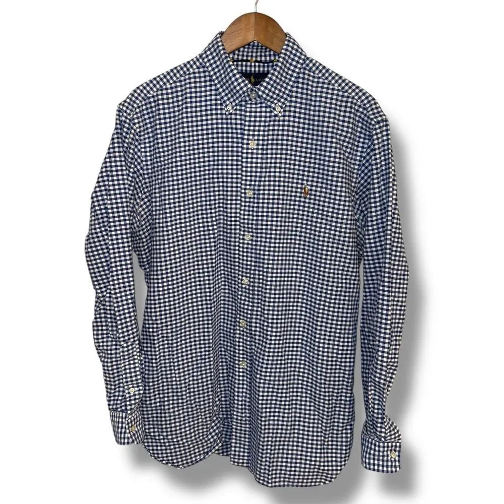 Polo Ralph Lauren Navy Gingham Classic Fit Flesh Pony Oxford Shirt L